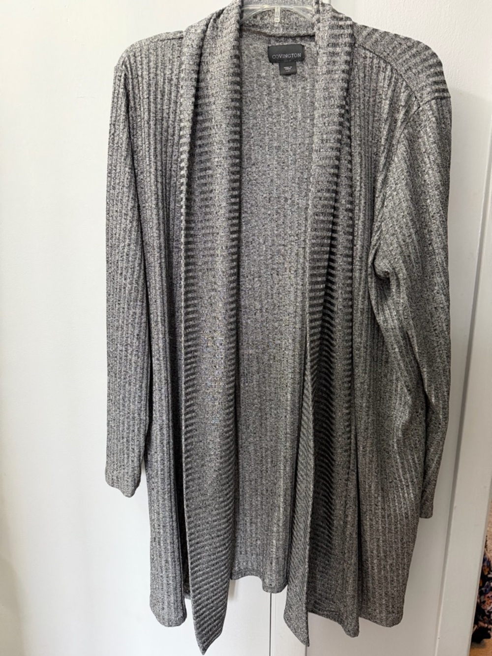 Covington Women's Silver/Gray Ribbed Open-Front Cardigan Sweater